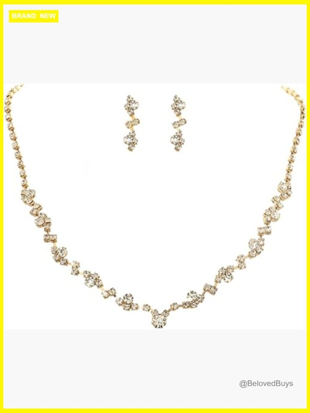 Bridal Crystal Necklace Earrings Set Rhinestone Wedding Jewelry